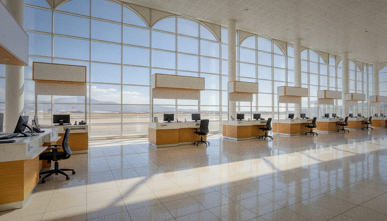 Car rental desks in the arrivals hall of Tenerife South Airport
